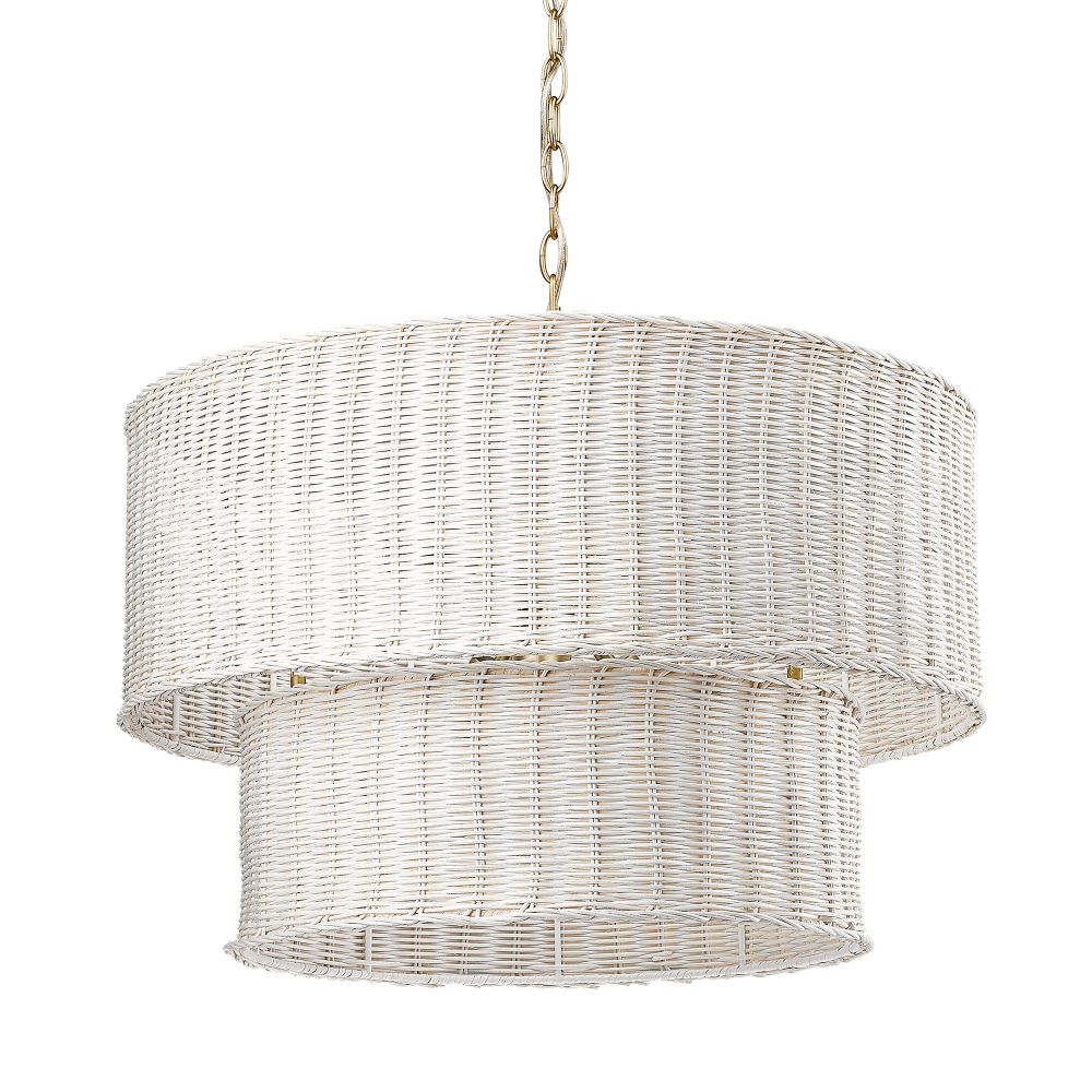 Golden Lighting 1084-6 BCB-WW Erma BCB 6 Light Chandelier in Brushed Champagne Bronze with White Wicker Shade